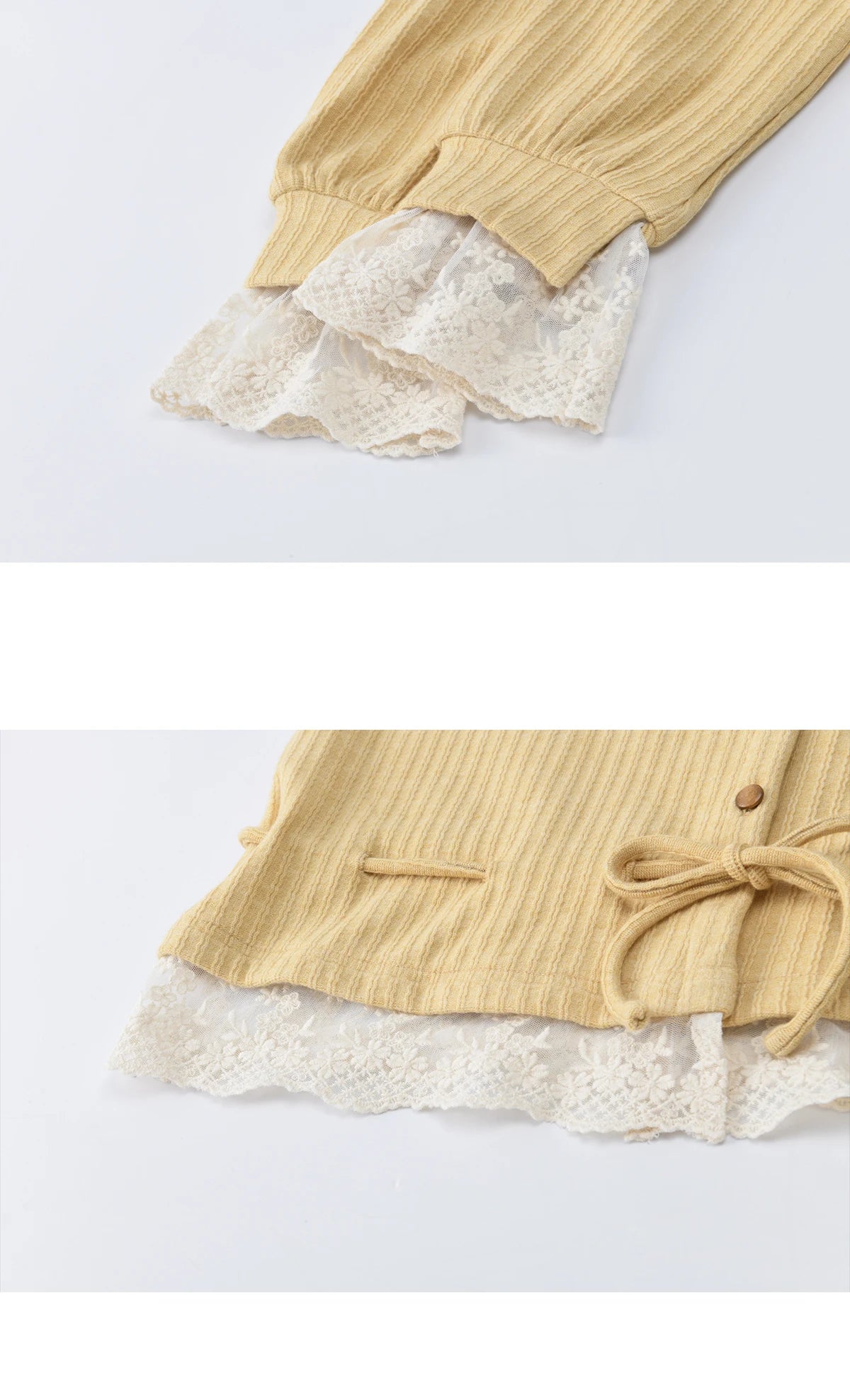 MISHOW Women's Yellow Ribbed Cardigan Spring Lace Trim Drawstring Waist Thin Knitted Sweater Long Sleeve Casual Top MXF11Z2919