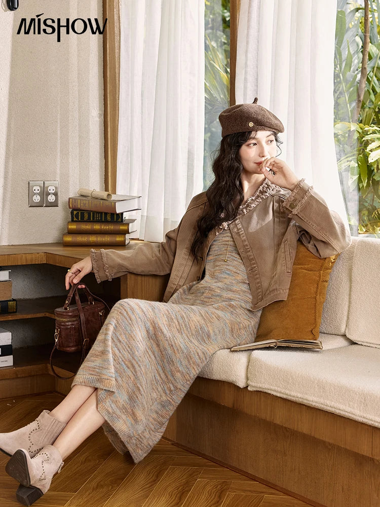 MISHOW Women's French Retro Denim Jacket 2024 Autumn Short 100Cotton Streetwear Top Wide-waisted Single Breasted Coat MXD43W0391