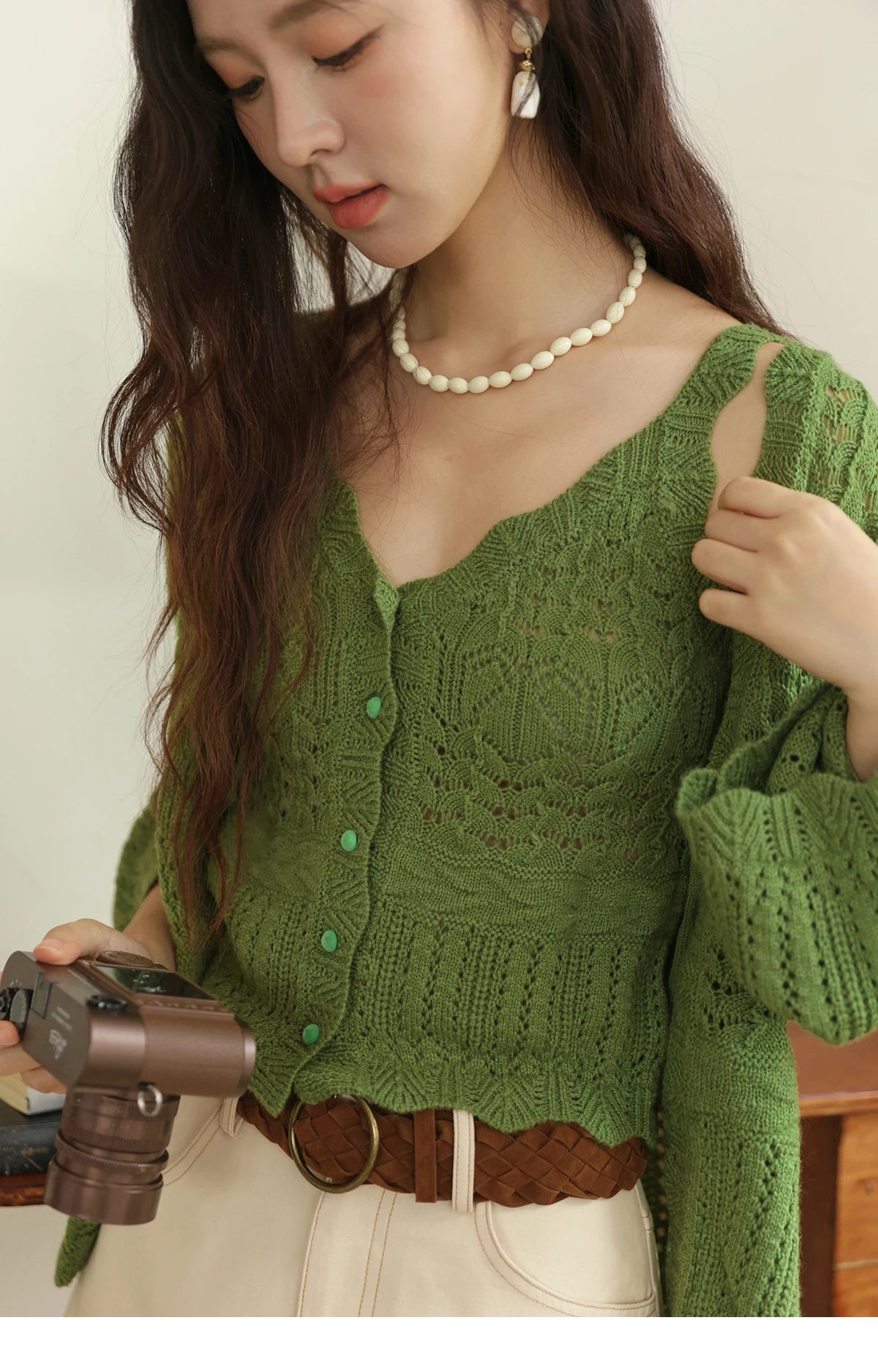 MISHOW Women's Wool Knitted Suit Autumn 2025 Flared Sleeves Lace-up Cardigan Single-breasted Camisole Two-piece Set MXE42T0717