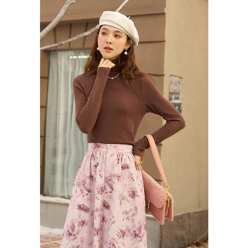 MISHOW Mock Neck Bottoming Shirt Long Sleeve Inner Tops for Women 2023 Autumn Winter New Fashion Warm Slim T-shirt MXC58Z0290