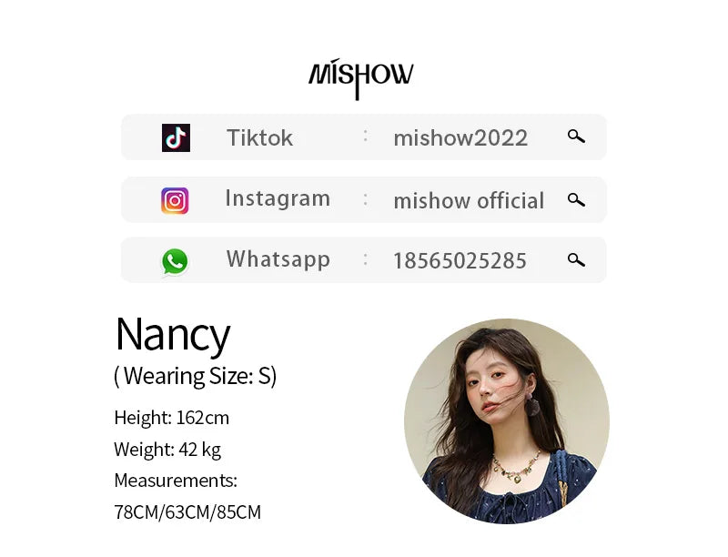 MISHOW Fashion Puff Sleeve Square Neck Blouse for Women 2025 Summer Lace Up Button Print Denim Top Women's Clothing MXE39X1933