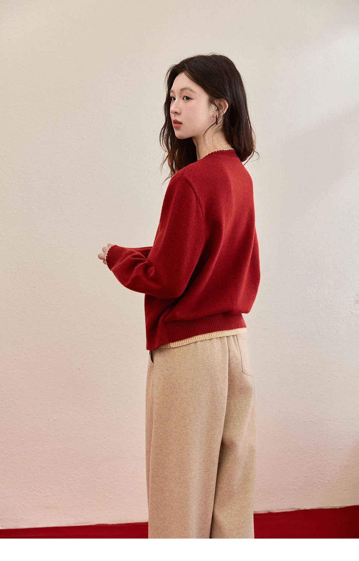 MISHOW Color Block Contrast Fake Two-Piece Cardigan Women Winter Removable Plaid Collar Tie Thickened Knitted Sweater MXE93Z2816