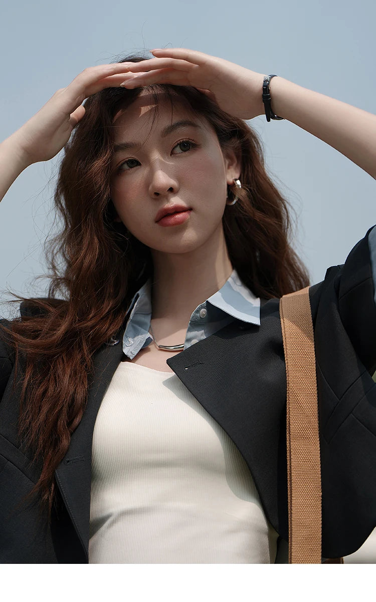 MISHOW Fake Two Short Suit Jackets for Women Summer Three Quarter Single Breasted Turn-down Collar Female Coats MXC33W0016