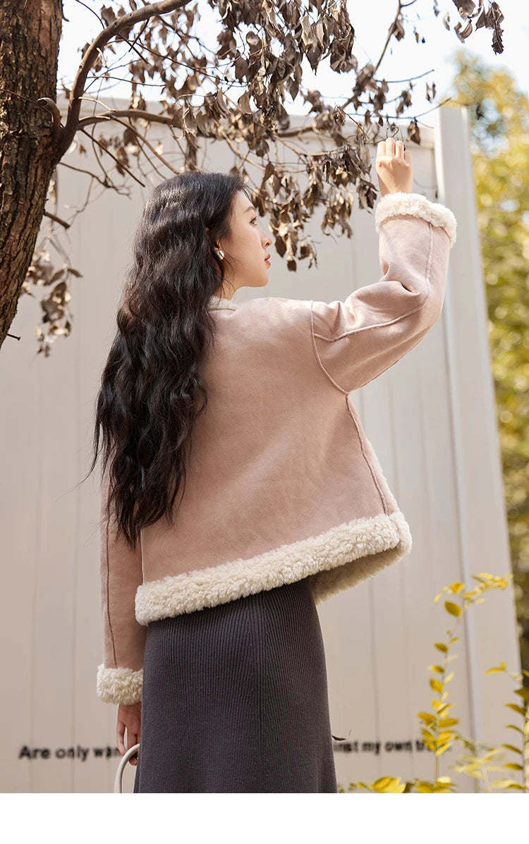 MISHOW Double Face Fur Coat For Women 2024 Winter Sweet Korean Vintage Suede Splicing Fleece Warm Thickened Jacket MXD55W0646