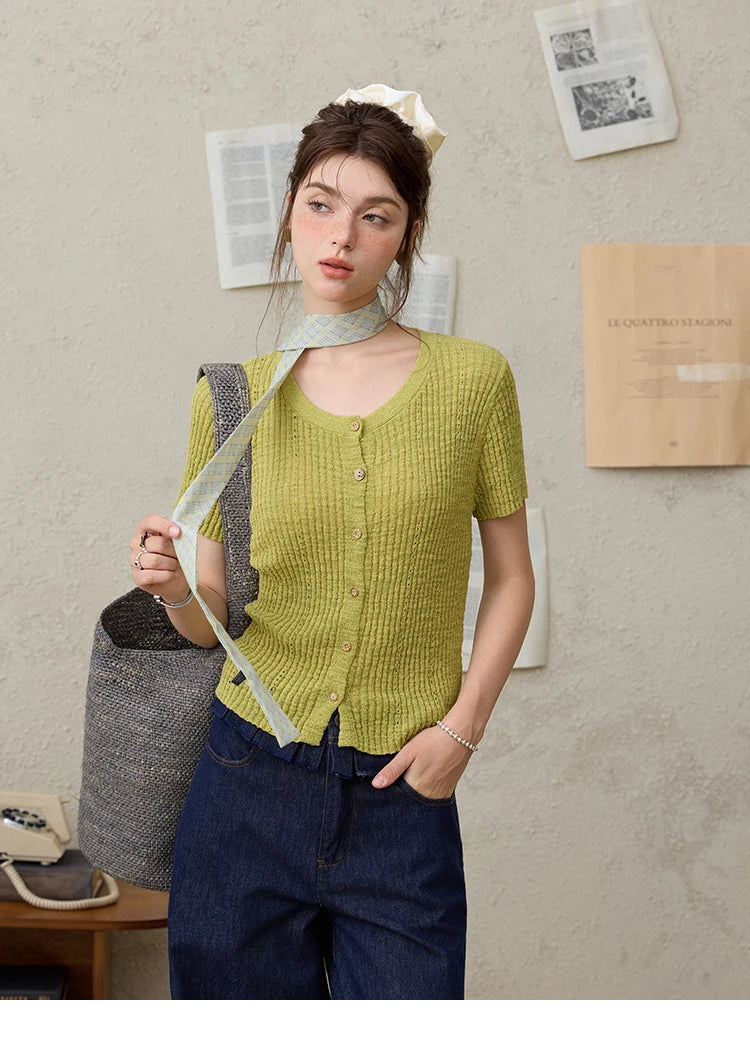 MISHOW Summer Knitted T-Shirts 2025 New Solid Short Sleeve Round Neck Thin Tops Female Fashion Versatile Office Lady MXE31Z1229