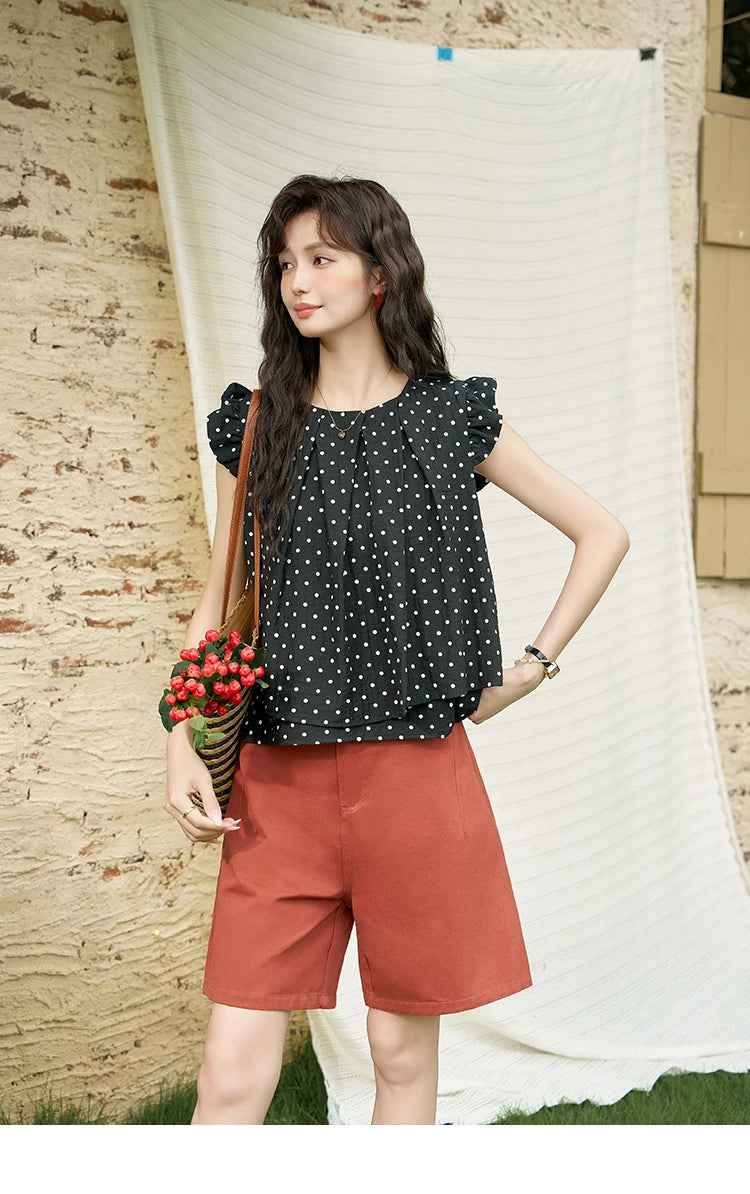 MISHOW Red Casual Shorts for Women 2024 Summer Korean Symmetrical Pocket High Waist Loose Straight Leg Short Pants MXD25K0679