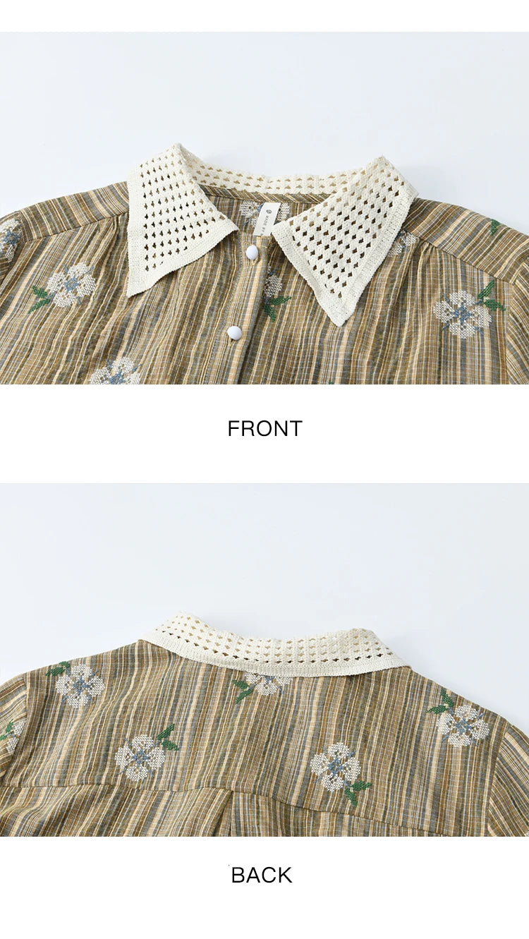 MISHOW Embroidered Shirt for Women Autumn 2025 Hollowed Out Woven Lapel Tops Lace Cuffs Vintage Long Sleeved Shirt MXE44C2393