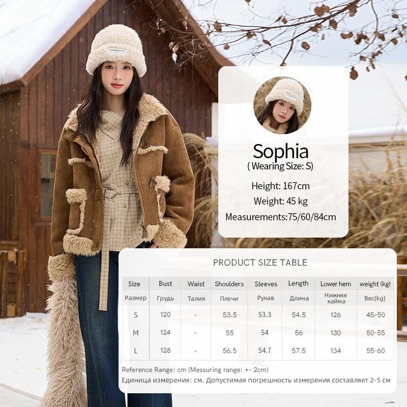 MISHOW Khaki Suede Jacket for Women 2025 Winter New Retro Stand Collar Zippered Jacket Pockets Long Sleeves Top MXE88W0886