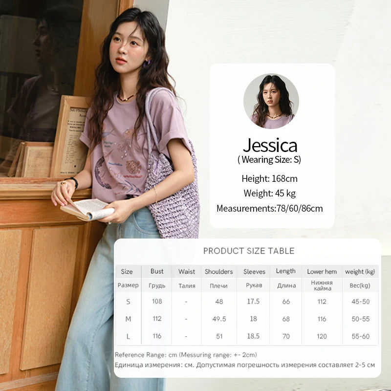 MISHOW Fashion Print T-shirts for women 2025 Summer New O-Neck Loose Casual Short Sleeve Cotton Top Female Clothing MXE36T0575