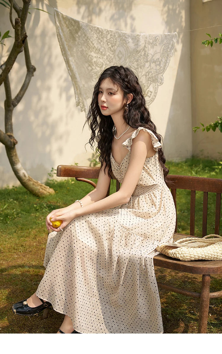 MISHOW Sexy Polka Dot Dresses for Women 2024 Summer New Flying Sleeve Long Fake Two Piece French Dress Woman Clothing MXD28L1902