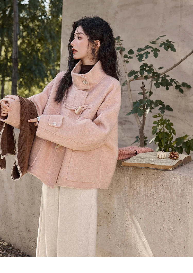 MISHOW Reversible Wool Velvet Coat Cow Horn Button Lapel Coat 2024 Winter Fashion Luxury Senior Korean Tweed Jacket MXD44W0446