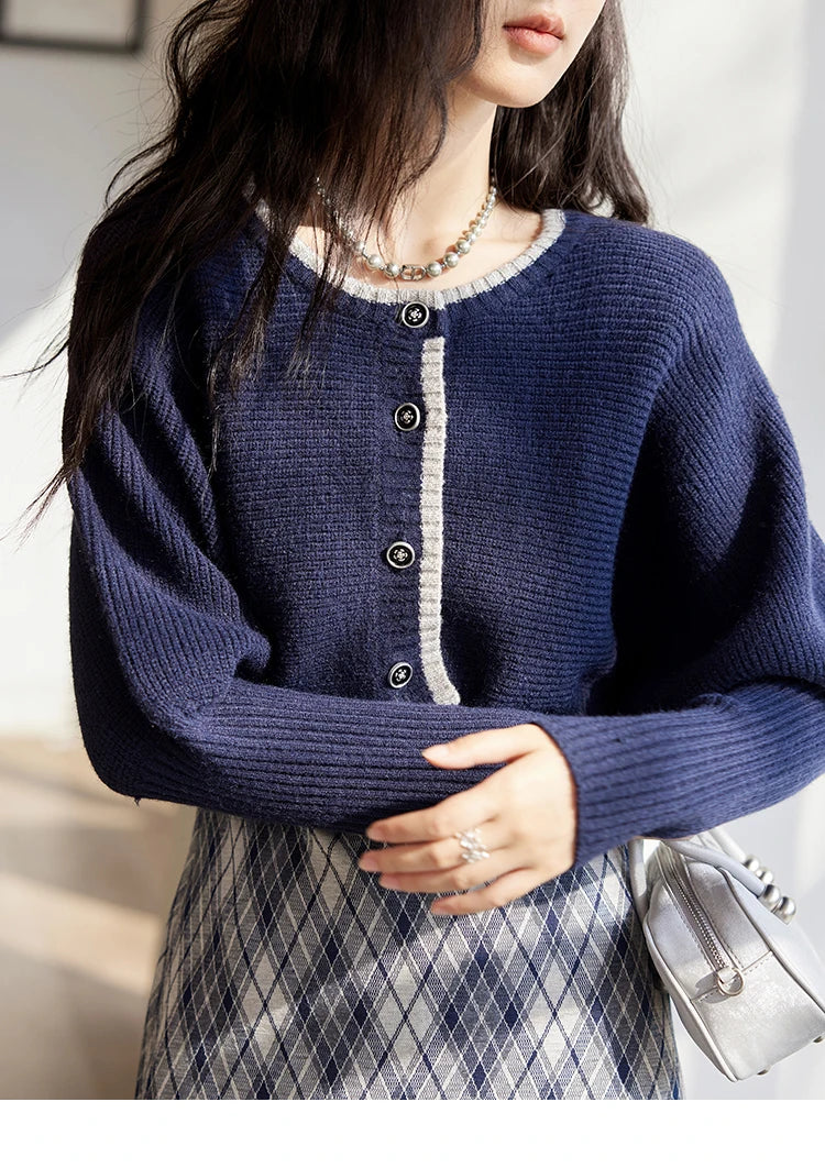 MISHOW French Vintage Dress O Neck Knitted Cardigan Separately Women Sweet Knitted Short Sweater Plaid Camisole Dress MXD43L2012