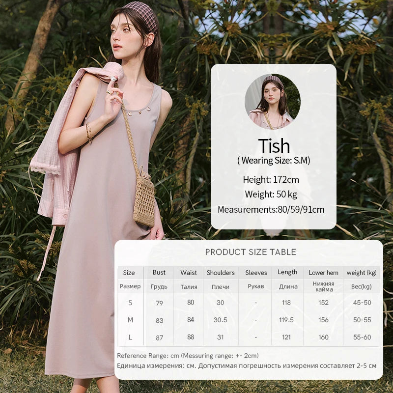 MISHOW Holiday Summer Vest Dresses Women 2025 New Solid Sleeveless Round Neck Slimming Long Dress Female Fashion MXE33L2205