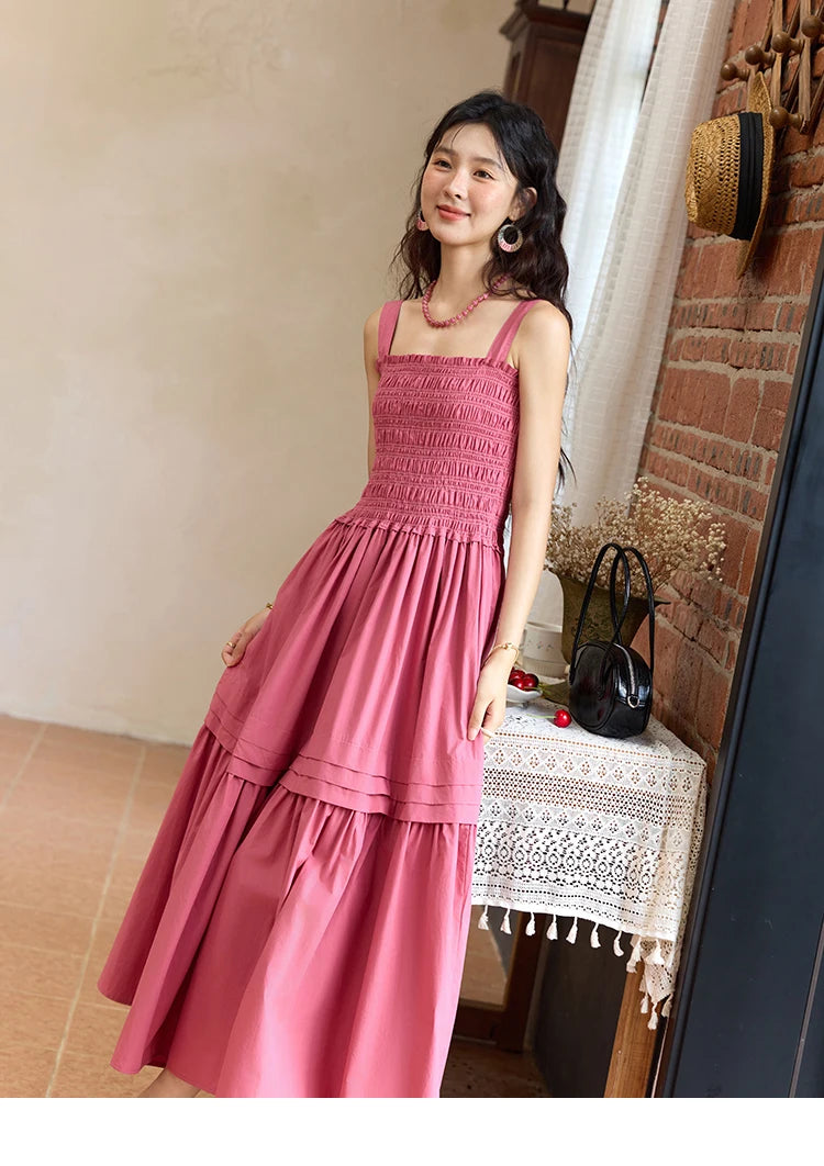 MISHOW Sling Square Collar Dress for Women 2025 Summer High Waist Pocket Fashion A-line Long Dress Ladies Clothing MXE36L2319