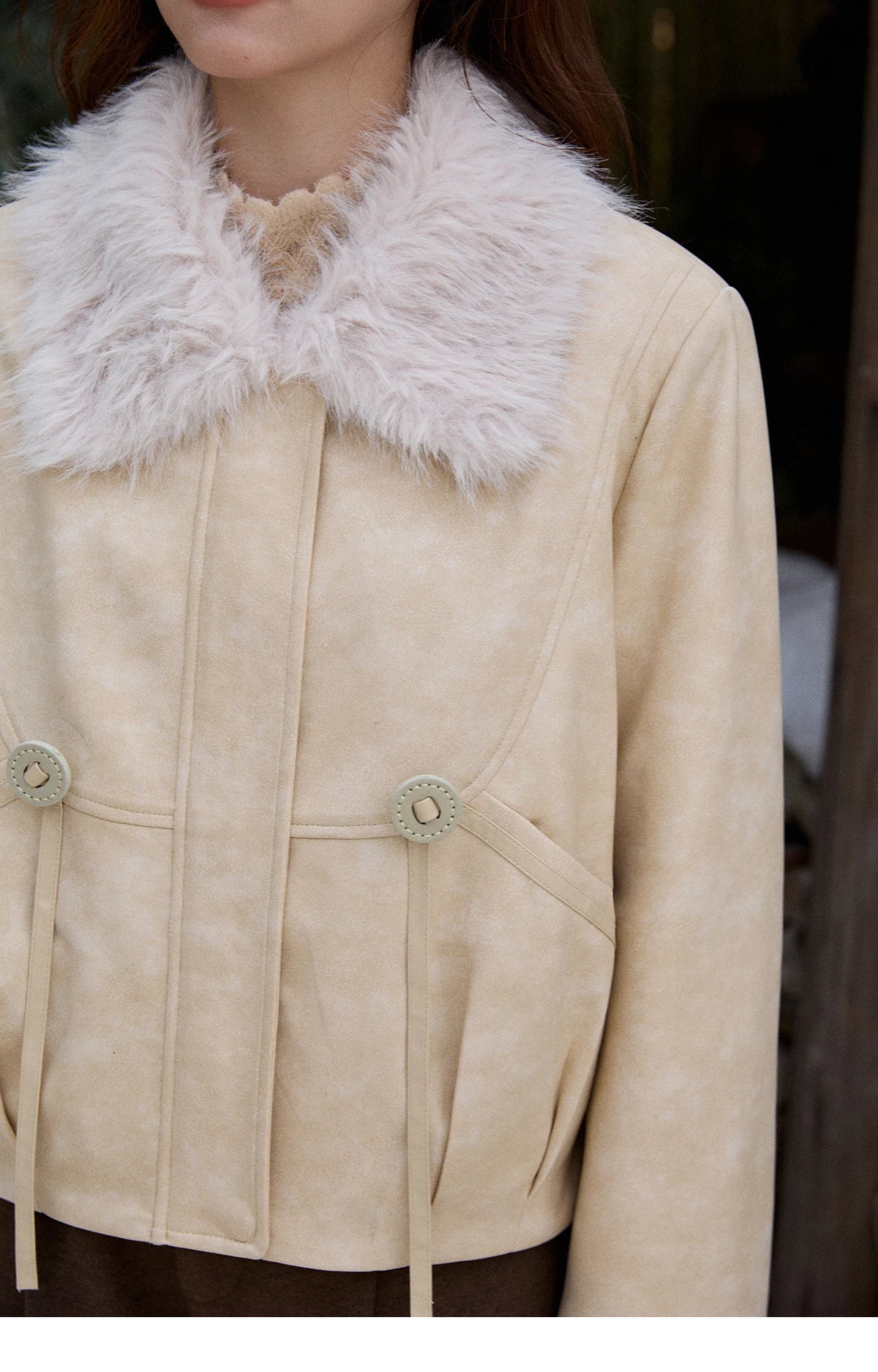 MISHOW Apricot Suede Jacket with Plush Collar Lapel for Women 2025 Winter Warm Overcoat Ladies Retro Thickening Coats MXE91W0987