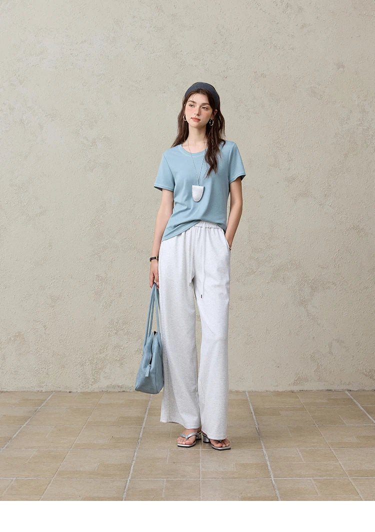 MISHOW Casual Summer T-shirts Women Short Sleeve Round Neck Solid Straight Shoulder Shirt Female Fashion Slimming New MXE31T0532