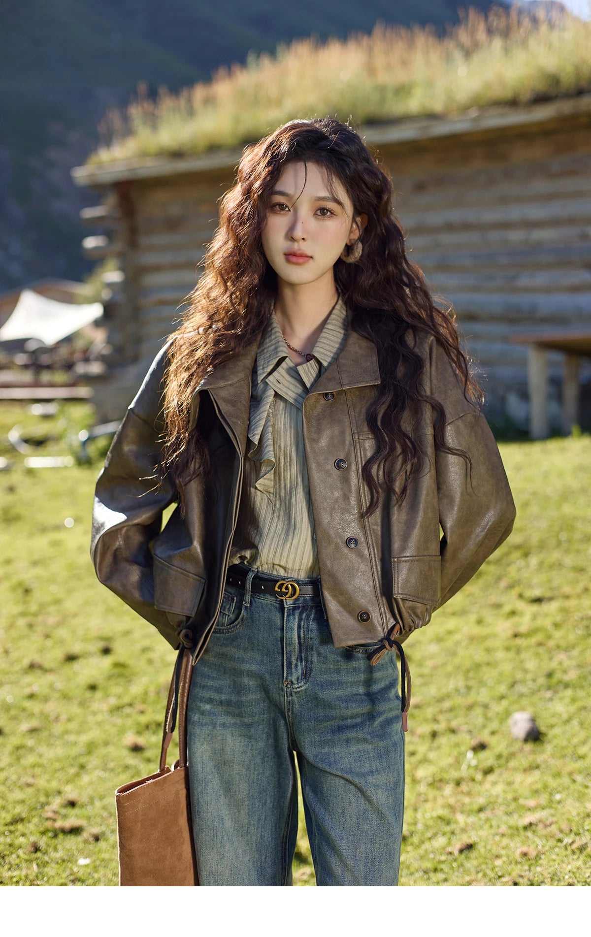 MISHOW Retro Button Long Sleeved Striped Shirt for Women 2024 Autumn Korean Flounce Polo Neck Casual Tops Office Lady MXD41C0321