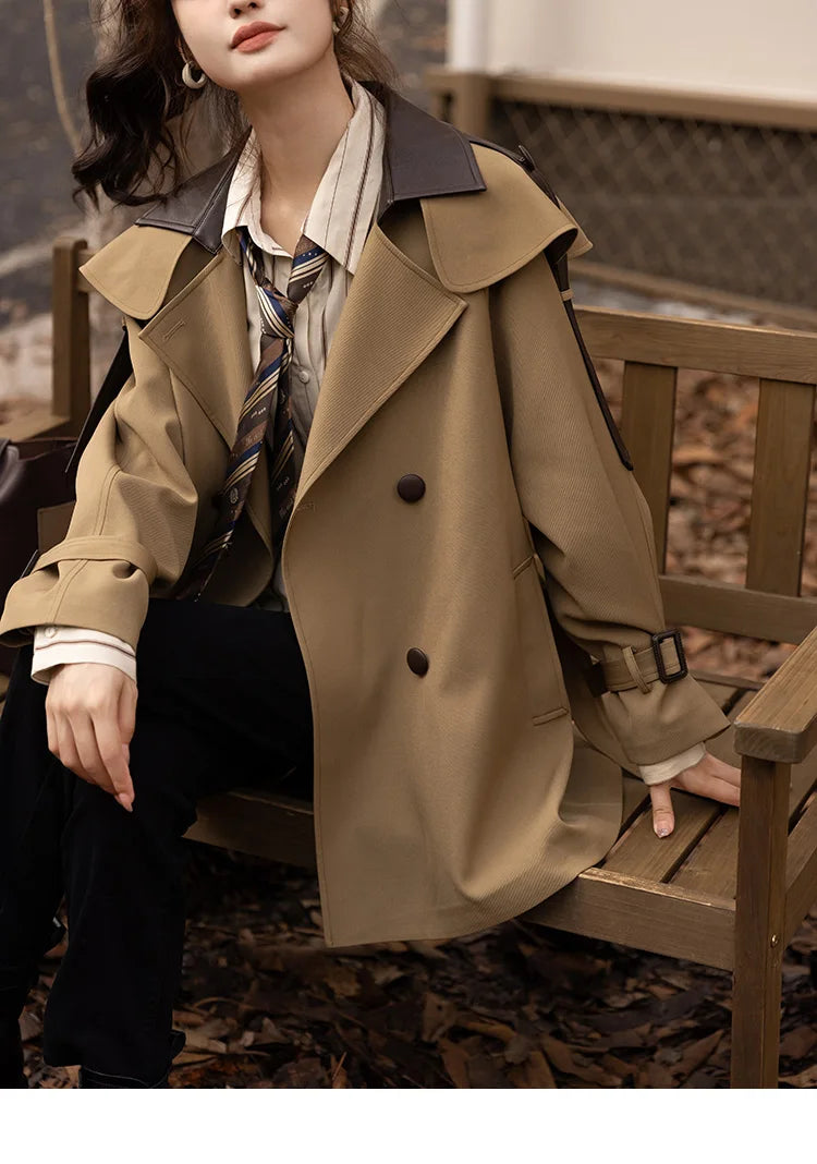 MISHOW Trench Coats for Women Autumn Korean Office Lady Polo Collar Patchwork Long Mid-length Jacket Female Outerwear MXB33W0399