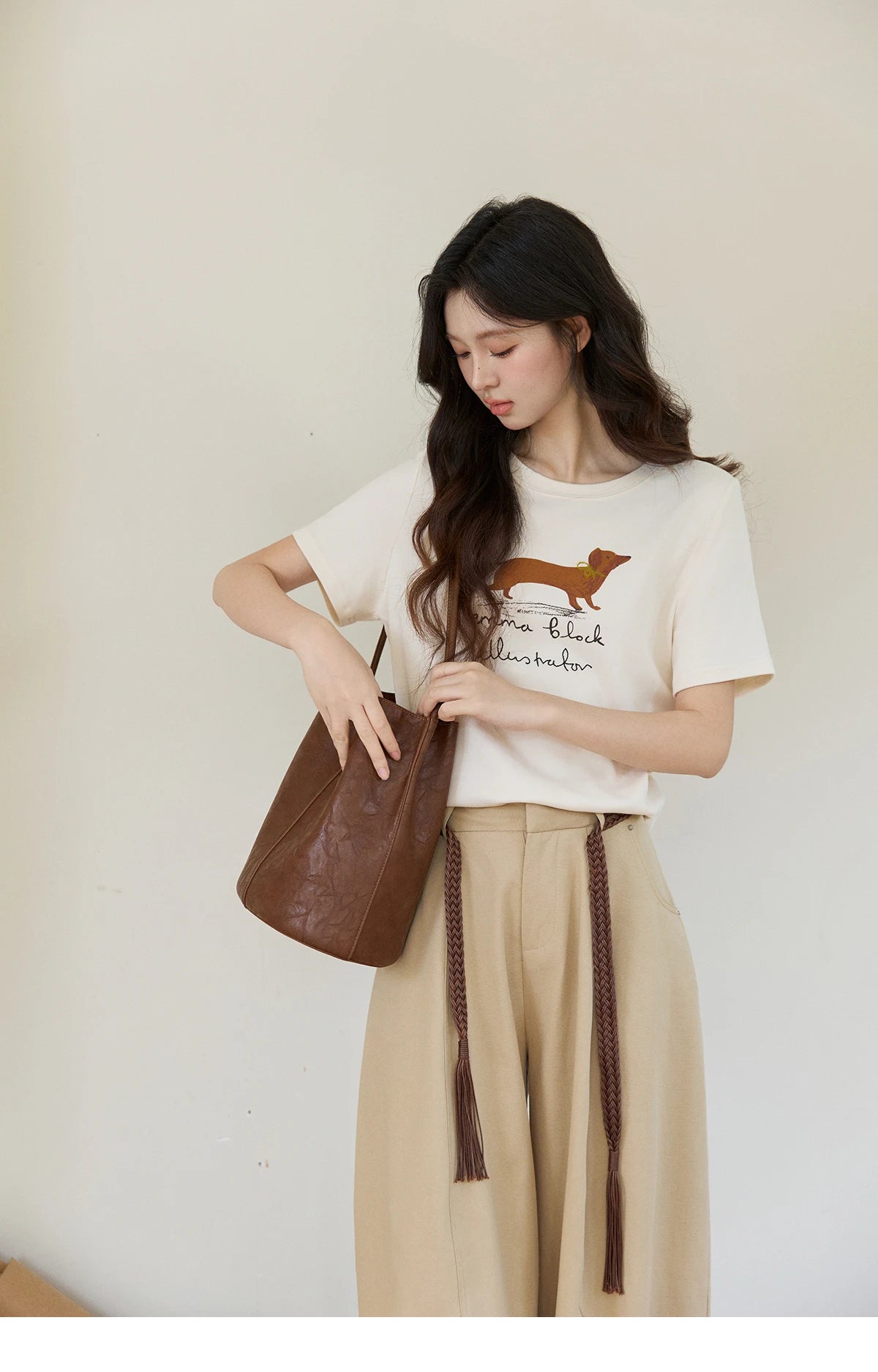 MISHOW Women's Khaki Wide Leg Pants 2026 Spring High Waist Belted Pants Rear Fake Pocket Design Casual Loose Trousers MXF13K1237