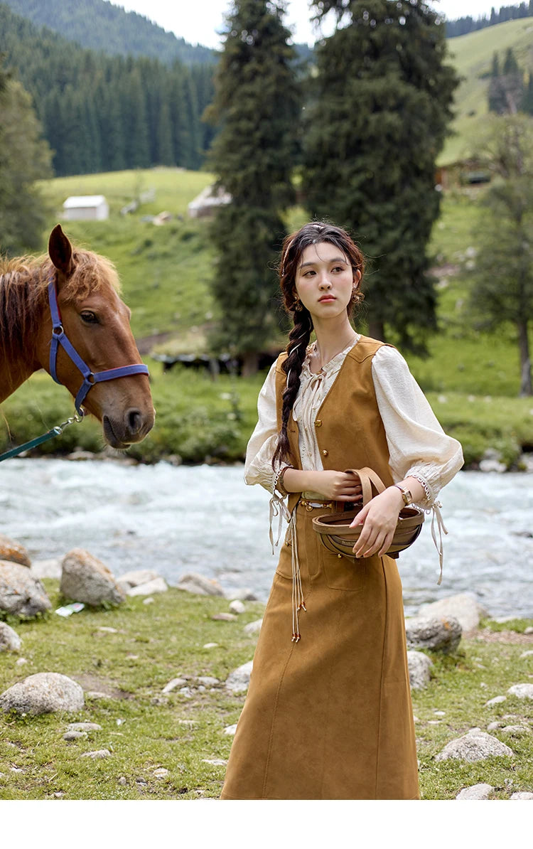 MISHOW Retro High Waist Suede Midi Skirt for Women Autumn 2024 Symmetrical Lip Pouch Skirts Slim Solid A-LINE Skirt MXD41B0486