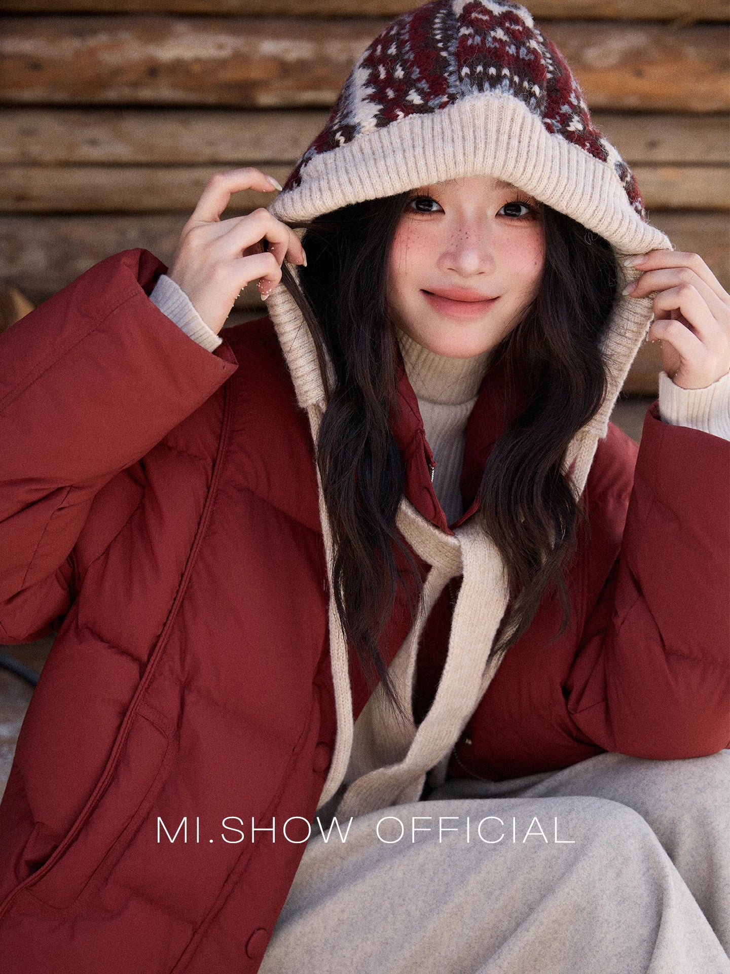 MISHOW Christmas Down Jacket with Jacquard Hat Winter 2025 90% White Duck Down Warm Coats Stand Neck Solid Down Coat MXE90Y0086