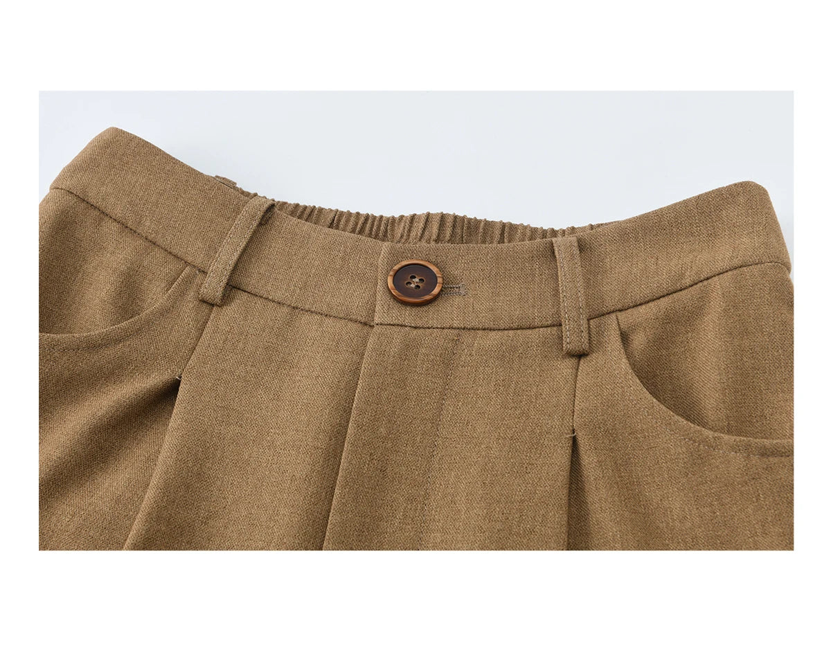 MISHOW Women's Strap Design Brown Wide Leg Pants Spring High Waist Back Elastic Waist Pants Casual Loose Trousers MXF11K1134