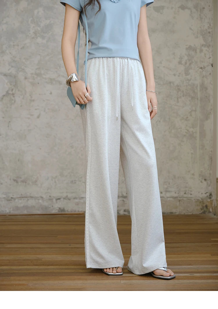 MISHOW Light Grey High Waist Pants Women 2025 Summer Casual Straight Elastic Waist Wide Leg Pants Women's Clothing MXE31K0901