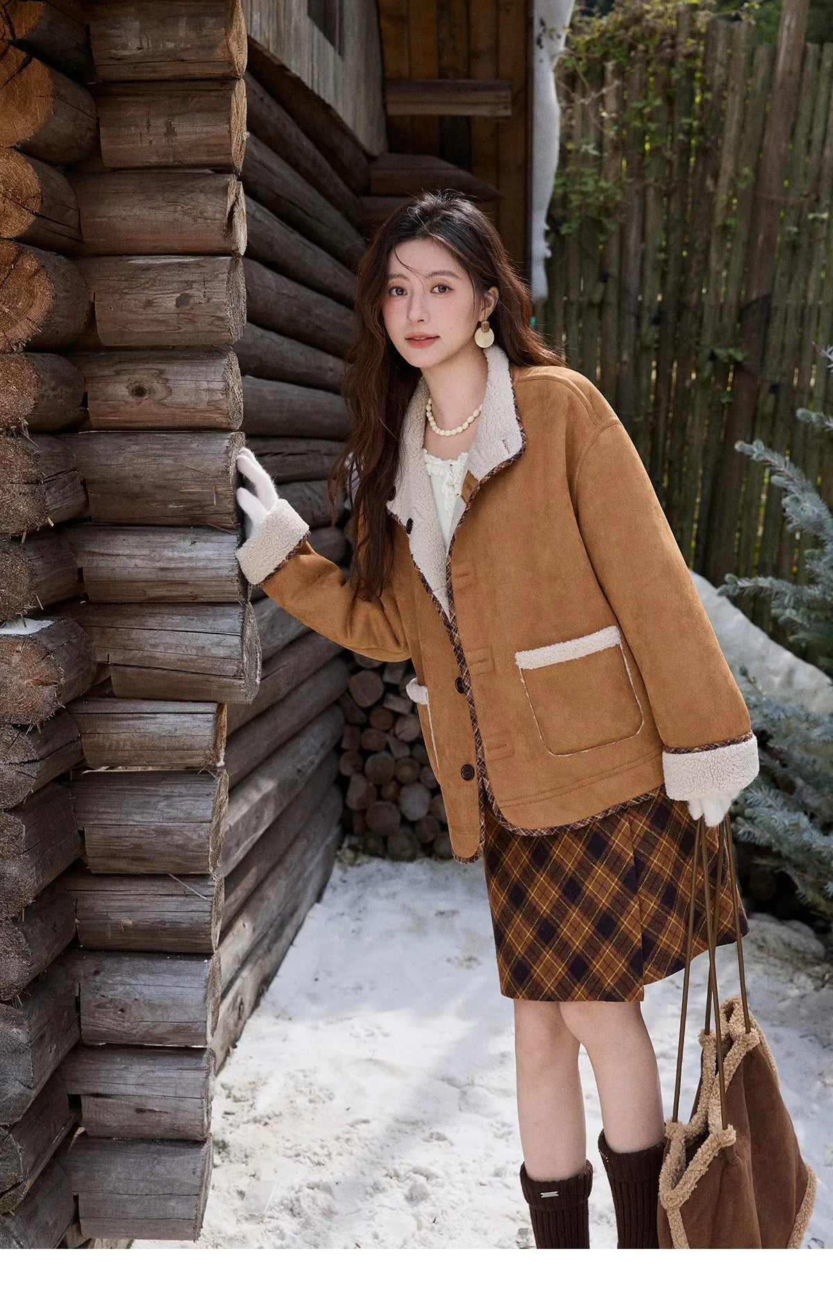 MISHOW Retro Plaid Brushed Skirt for Women Winter 2025 High Waist Slim Thick Skirt Side Invisible Zipper Warm Skirts MXE91B2457