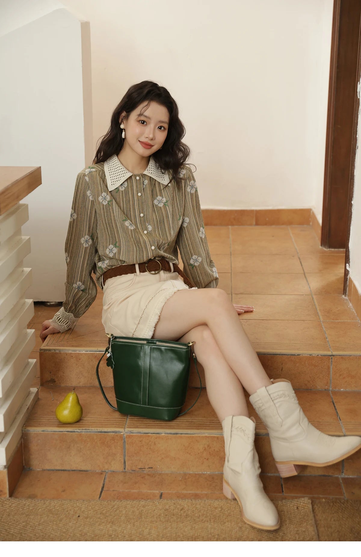 MISHOW Embroidered Shirt for Women Autumn 2025 Hollowed Out Woven Lapel Tops Lace Cuffs Vintage Long Sleeved Shirt MXE44C2393