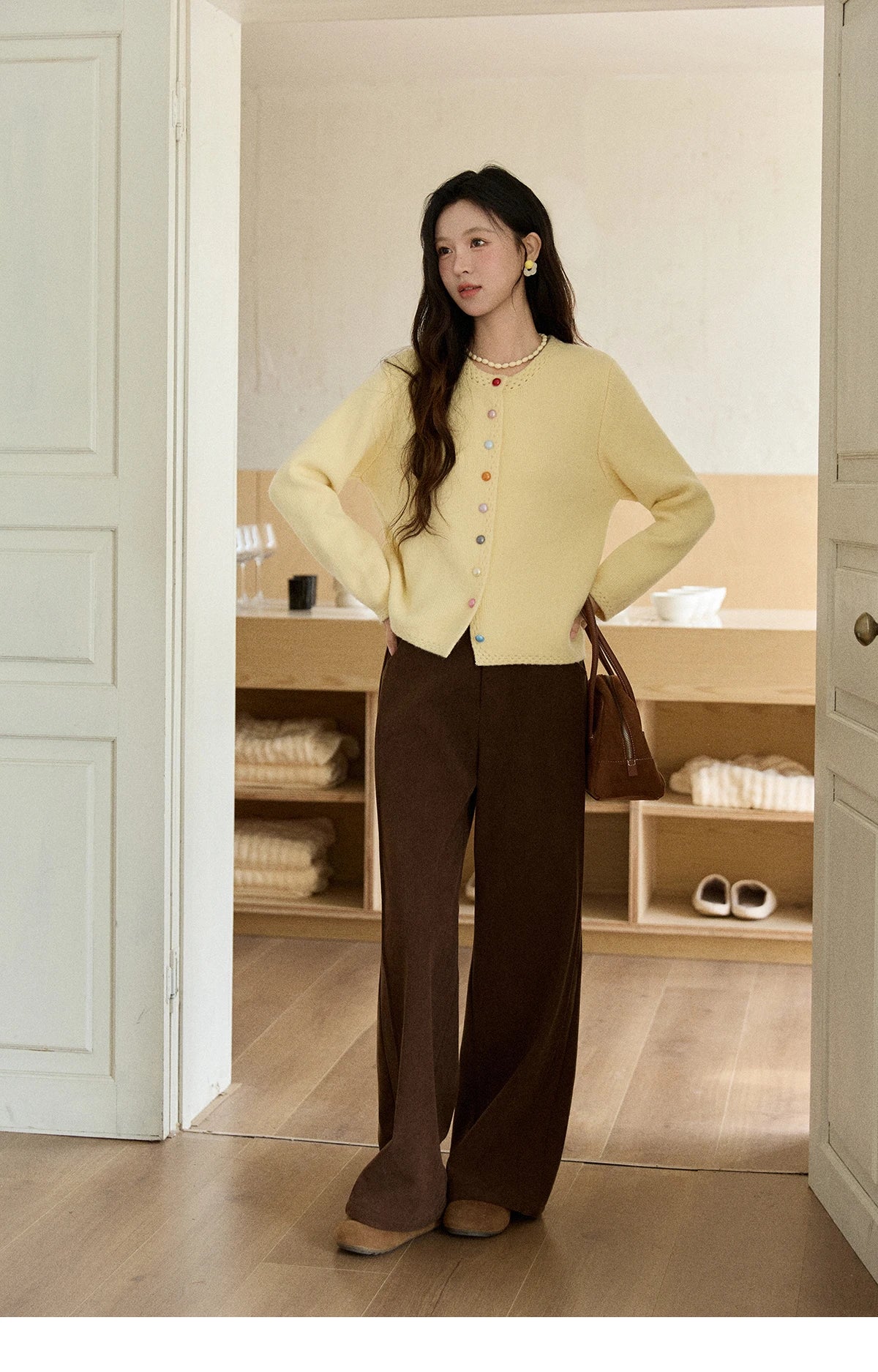 MISHOW Women's Cardigan 2025 Slim Fit Hollow Out Round Neck Rainbow Button Sweater French Style Solid Warm Knitwear MXE90Z2796