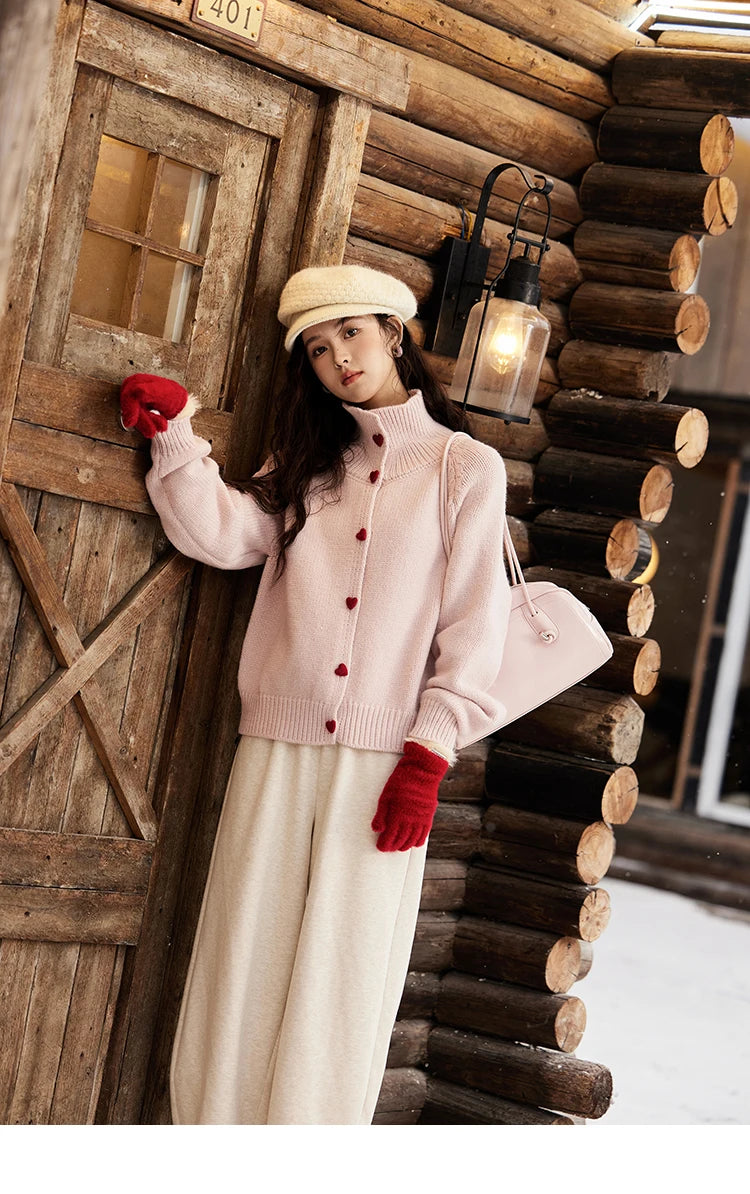 MISHOW Love Heart Button Sweater Color Clash Women Winter Clothing Knitted Cardigan Loose Versatile Thick Warm Tops MXD58Z1127