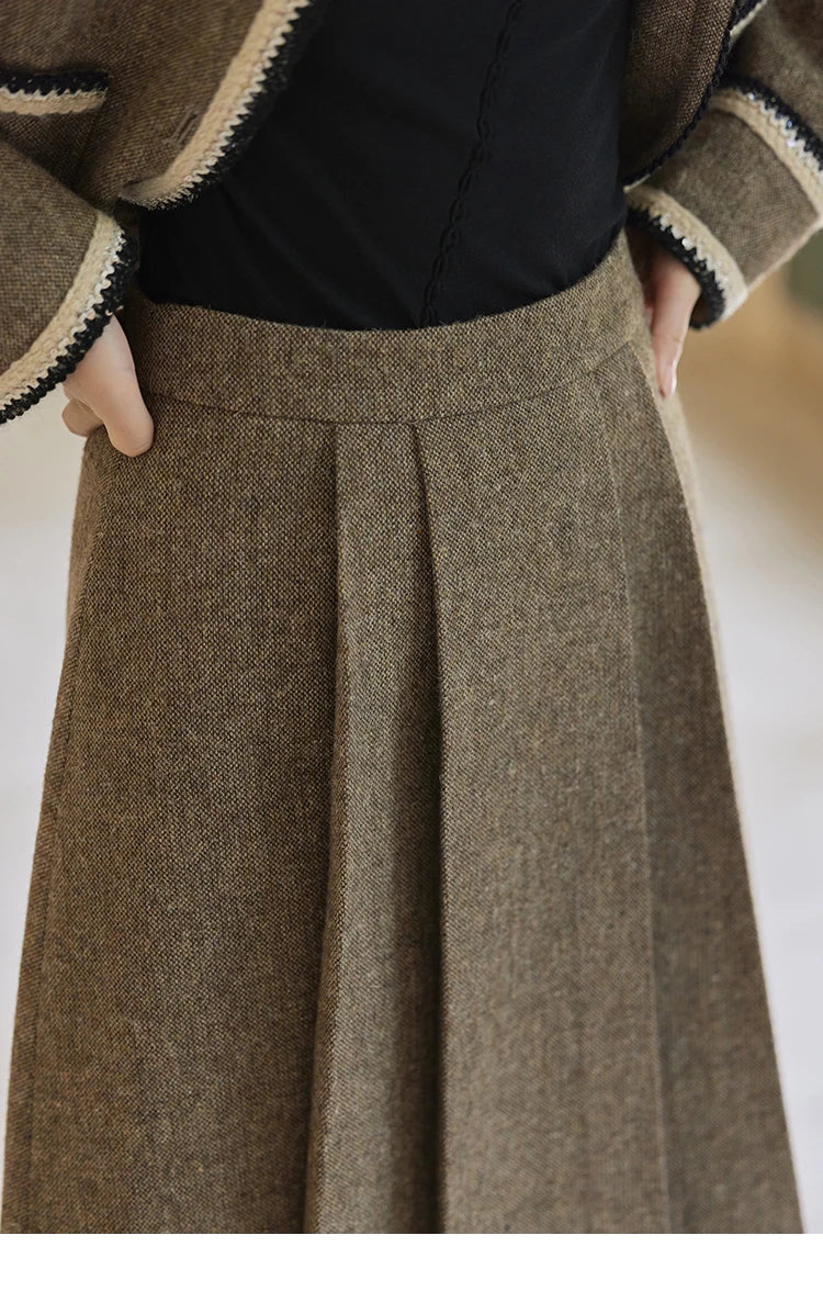 MISHOW Vintage Midi Skirts Coat Seprately Women 2024 Winter Turn Down Collar Plaid Tweed Jacket A-Line Pleated Skirt MXD56W0569