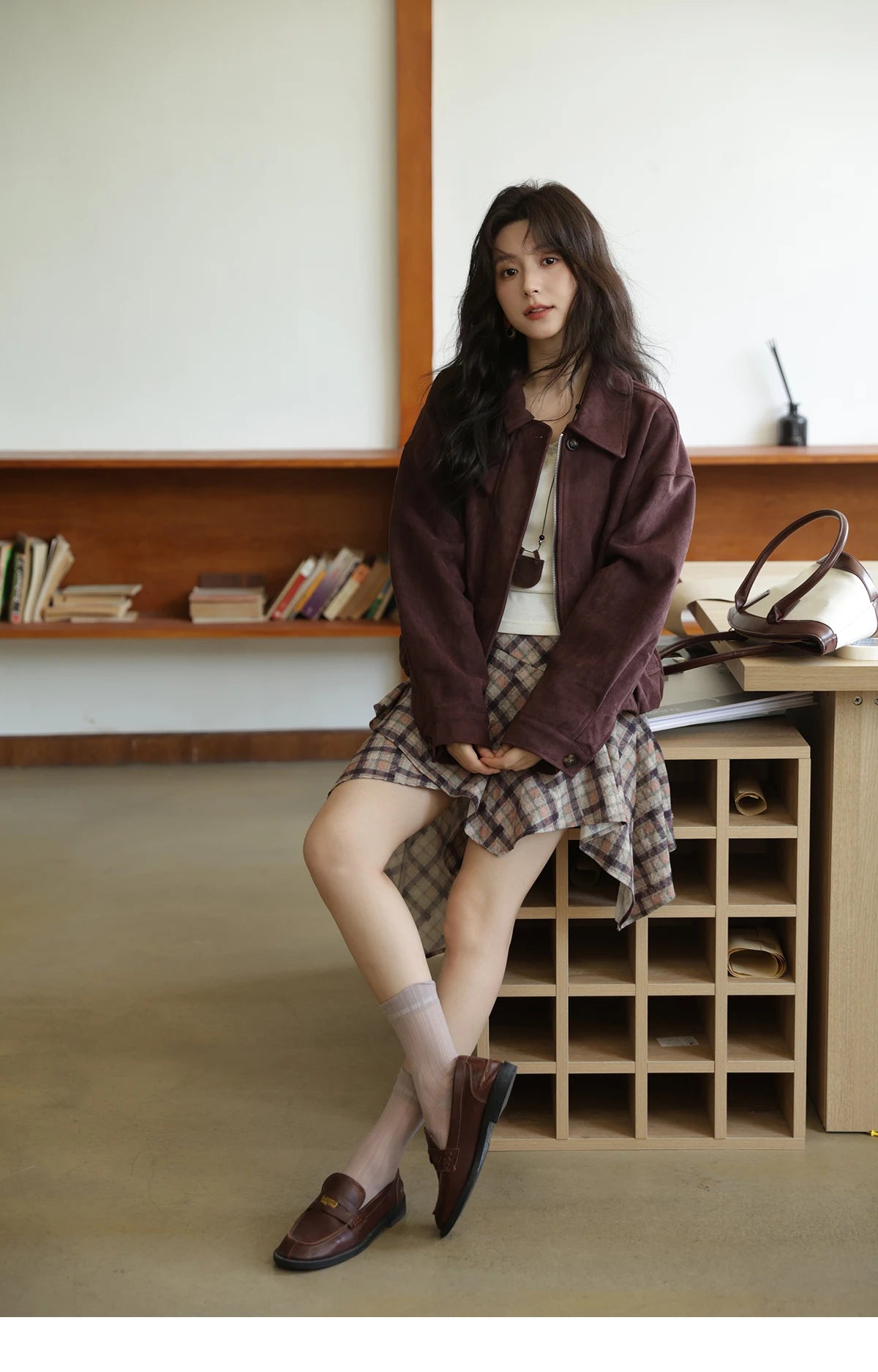 MISHOW Purple Plaid Irregular Skirt for Women Autumn 2025 Linen Blend Invisible Zipper Short Skirt Ruffle Hem Skirts MXE42B2395