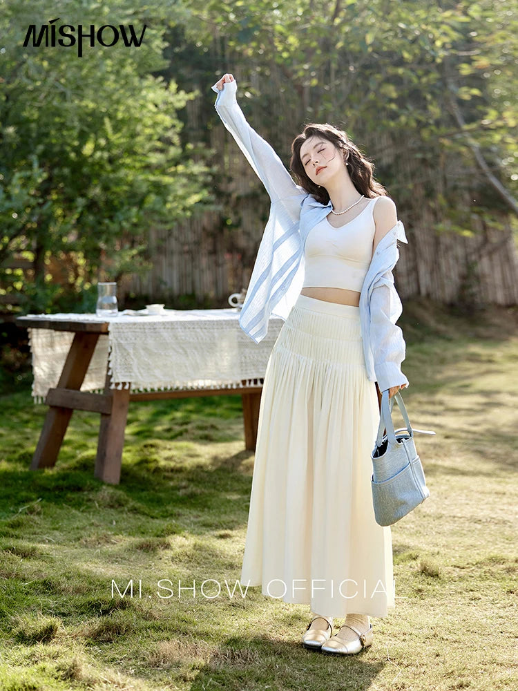 MISHOW Casual Versatile Skirt Women 2025 Spring Solid New A-line Slim Long Skirts Female Fashion High Waist Clothing MXE12B0663