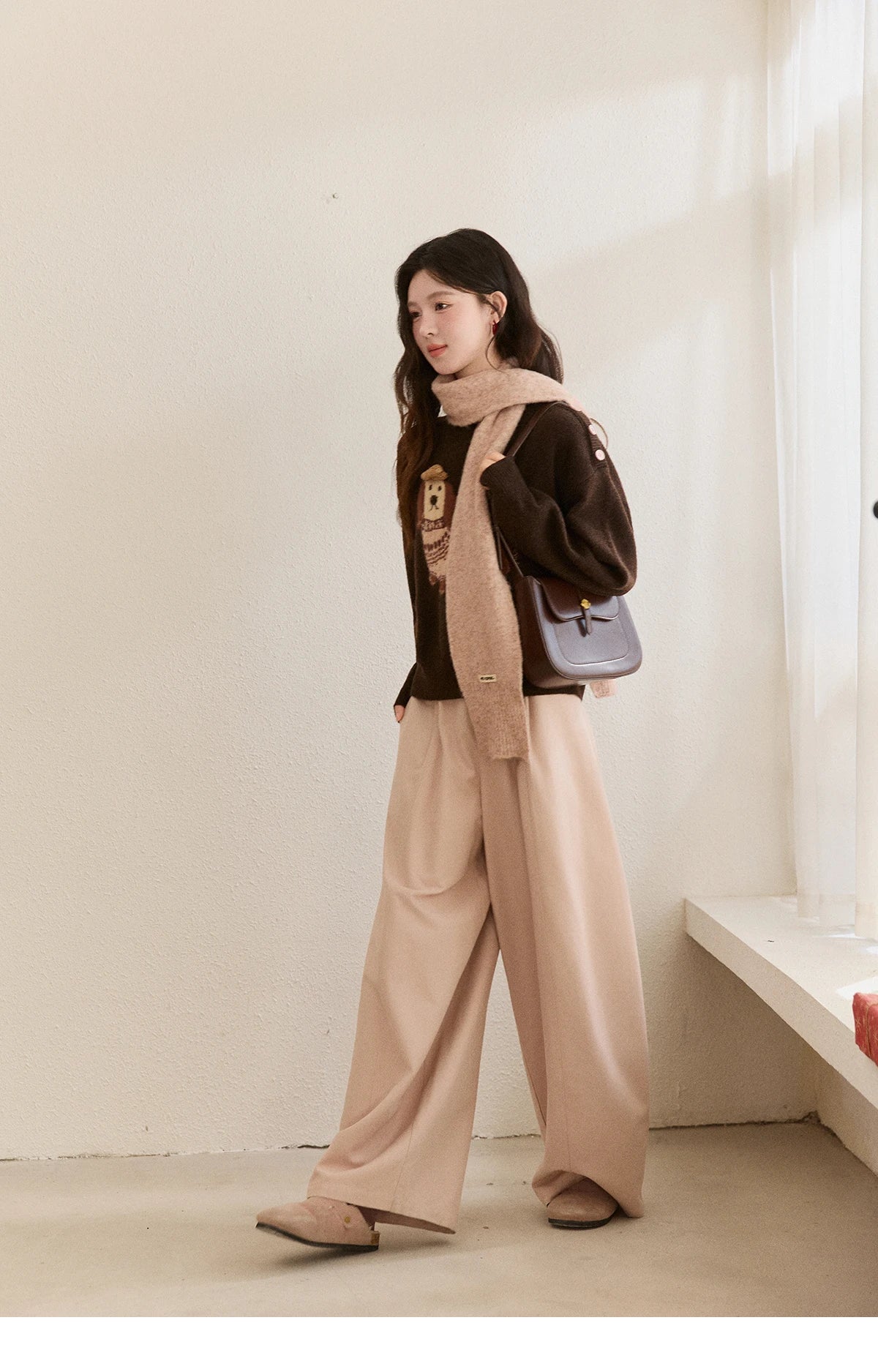 MISHOW Women's French Crew Neck Pullover Sweaters 2025 Winter Loose Dog Jacquard Knitted Top (Scarf Not Included) MXE94Z2890