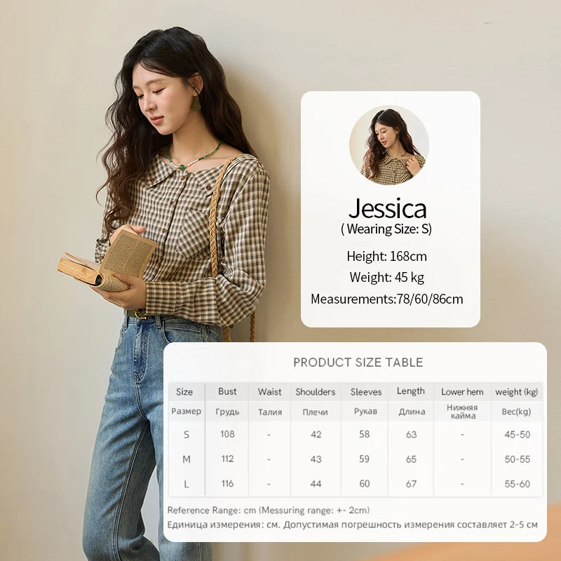 MISHOW Women's Casual Shirts Cotton Autumn Side Slit Pockets Plaid Shirts Commute  Elegant Chic Woman Top with Belt MXE44X2469