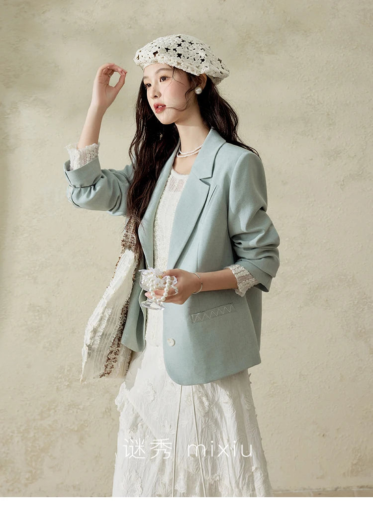 MISHOW Women 's Apricot White Hollow Knitted Sweater Spring 2025 Mohair Cover Drop Sleeve Top Strapless Slim Tube Top MXE12Z1120