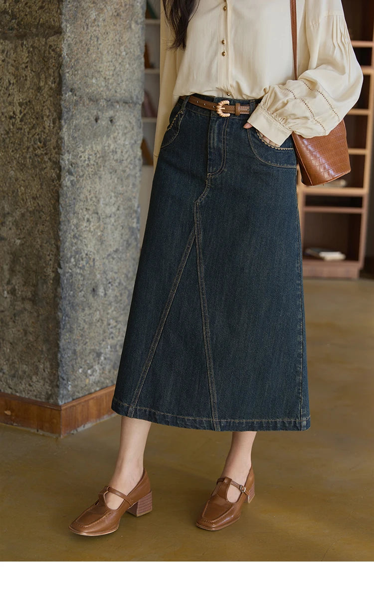MISHOW High Waist Slim Denim Skirt for Women Autumn 2025 Fashion Pocket Skirt Rear Hem Split Casual Skirt Office Lady MXE41B2379