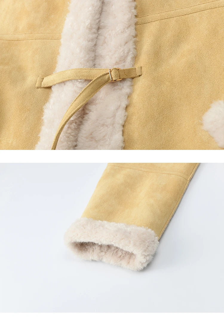 MISHOW  Woman Yellow Jackets 2025 Winter Suede Fur Collar Short Coat Luxury Comfortable Single-breasted Commuter Coat MXE89W0897