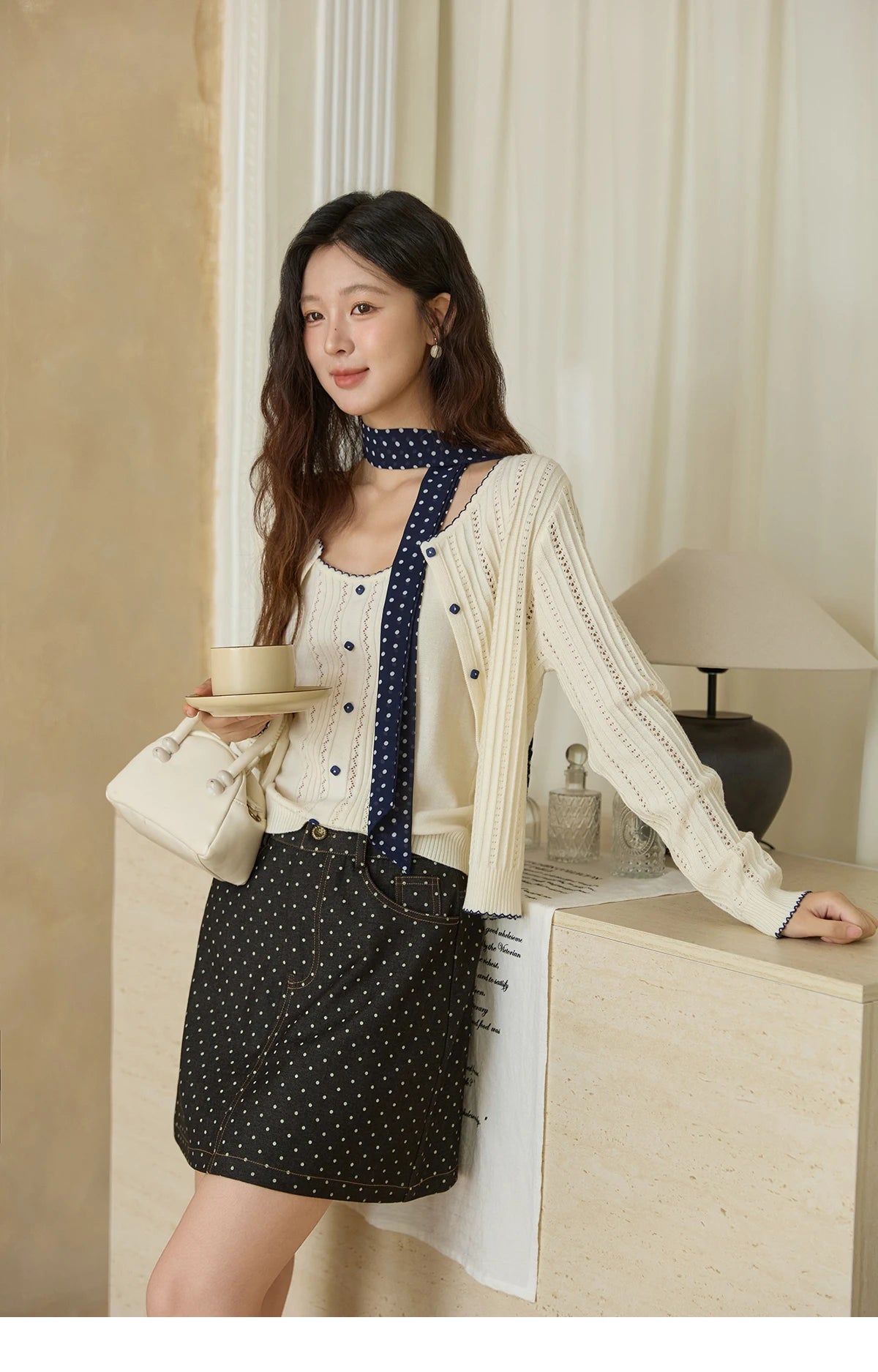 MISHOW Woman Apricot Knit Two-piece Set Wool 2025 Autumn Retro Long Sleeves Cardigan With Camisole Vest Casual Outfit MXE43T0726