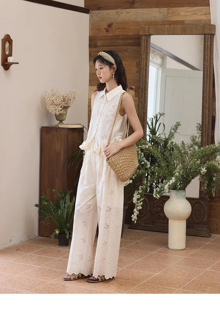 MISHOW 100 Cotton Butterfly Hollow Lace Lapel Shirt for Women Single Breasted Elegant Breathable Shirts with Tube Top MXE34X1808