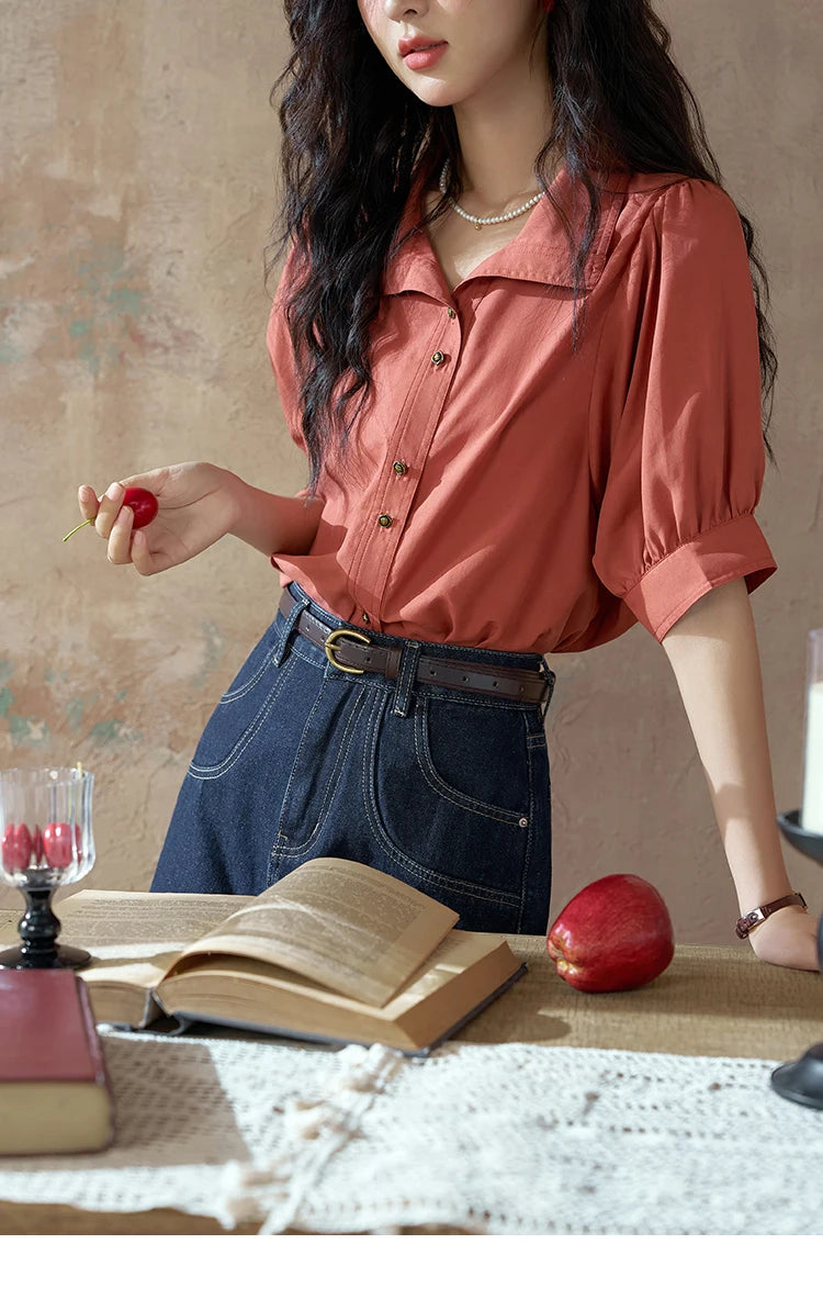 MISHOW Women's Short Sleeve Shirt Summer Thin Casual Simple Loose Elegant Blouses for Women 2024 Fashion Lapel Tops MXD28C0247