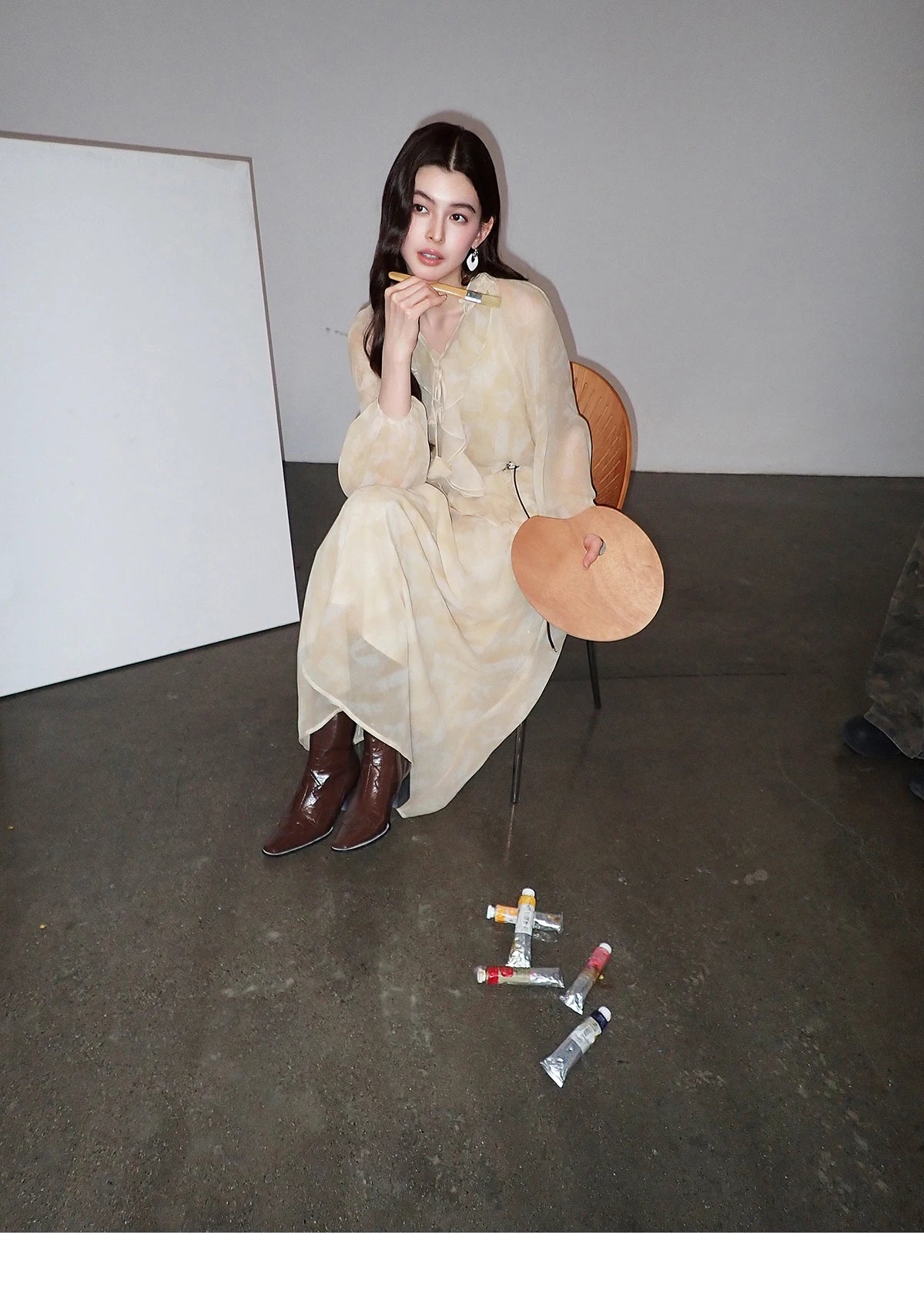 MISHOW Light Yellow Chiffon Maxi Dress 2026 Spring V-Neck Ruffled Belted Floral Print Casual Long Sleeve Dresses MXF11L2554