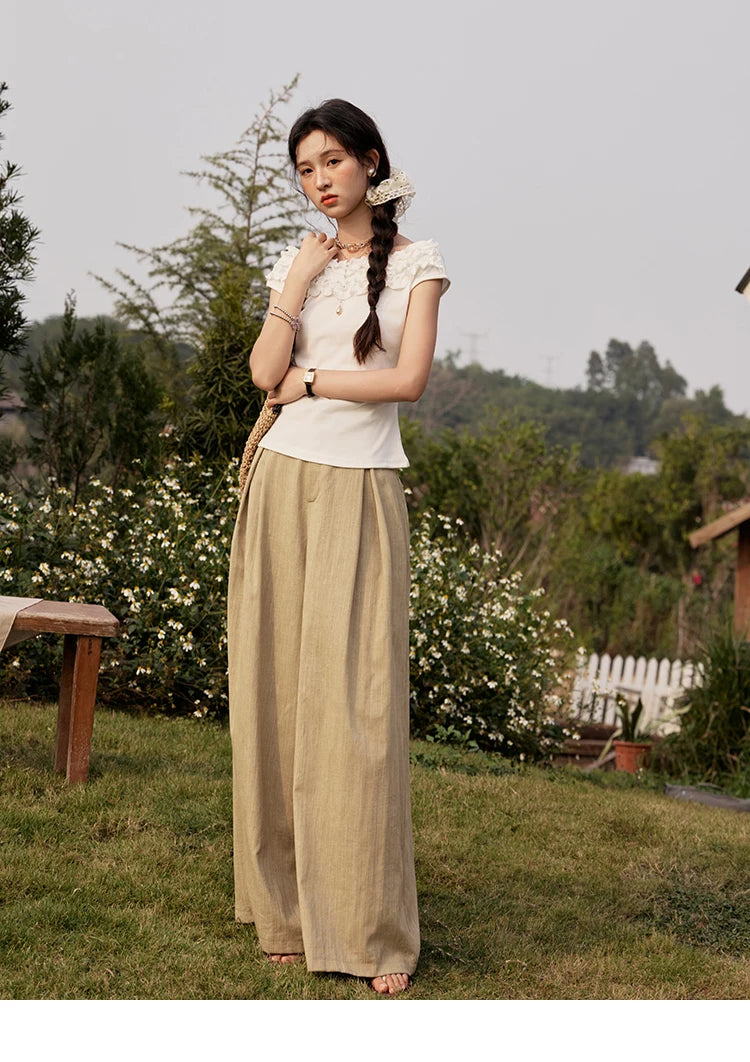 MISHOW French Stringy Selvedge One Neck T-shirt for Women Summer 2025 Raglan Sleeves Wool Short Top Sexy Solid Tees MXE34T0605