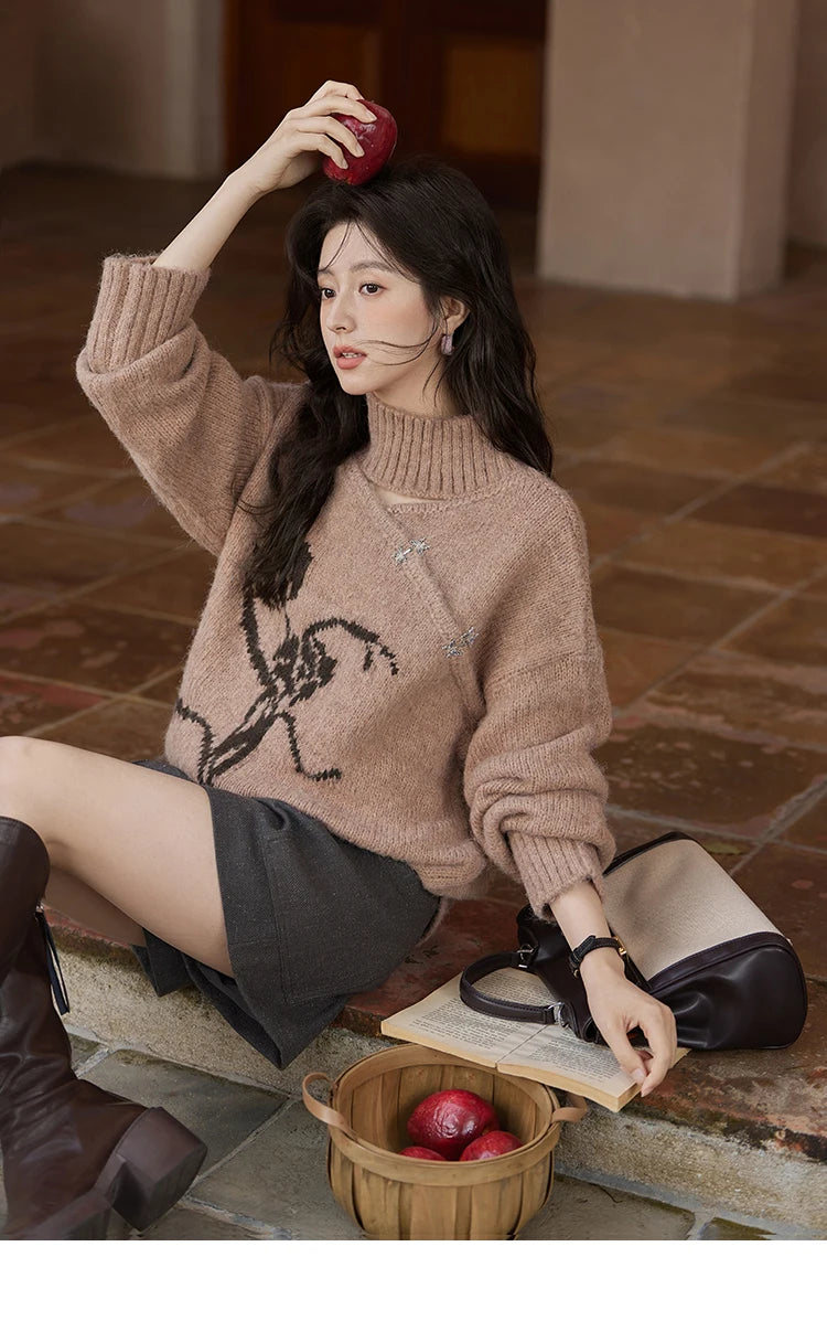 MISHOW Chinese Hollow Out Sweaters for Women 2024 Autumn Winter Loose Casual Design Sweet Floral Knitted Pullovers MXD36Z0888