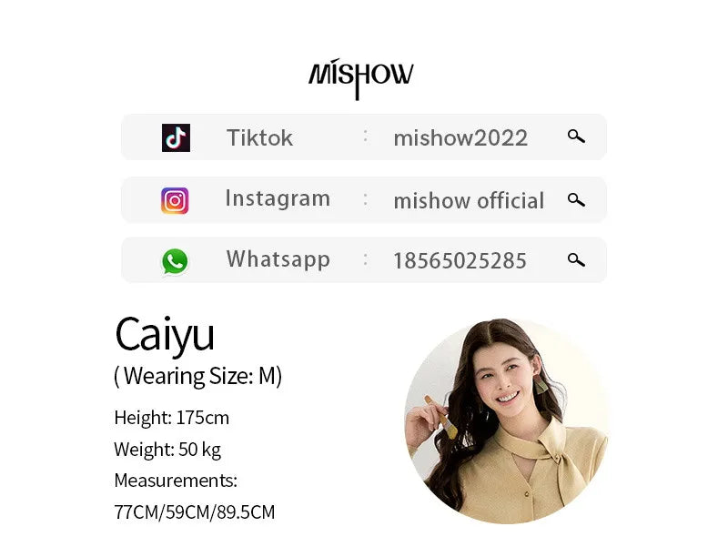 MISHOW Women's Tie Neck Shirts Spring Hollow-out Knitted Patchwork Puff Sleeve Tops Casual Elegant Shirt Office Lady MXF108C0812