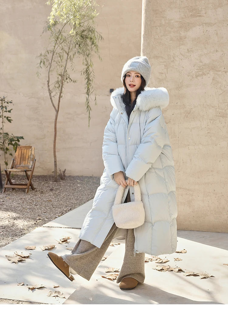 Mishow Fox Fur Collar Mid-Length Down Coat MXD54Y0050