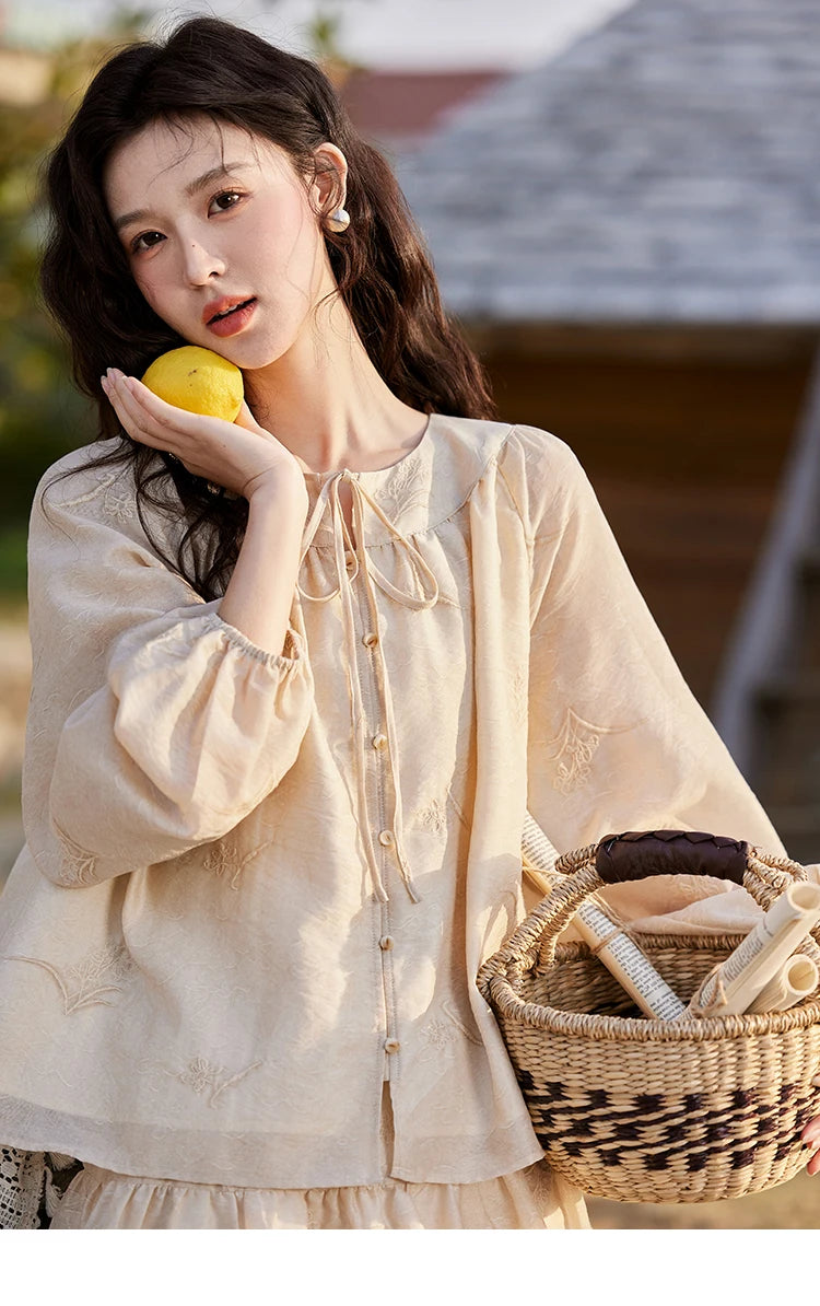 MISHOW Iris Embroidery Blouse Elastic Waist Skirt Set for Women Spring Summer 2025 Jacquard Commuting Slim Two Pieces MXE13T0454