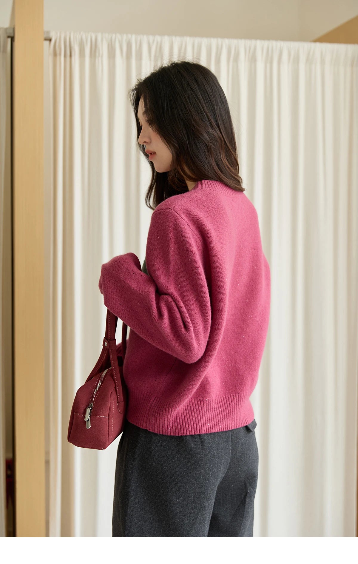 MISHOW Red Sweater Women 2025 Autumn Winter French Round Neck Pony Jacquard Loose Pullovers Long-sleeved Knitted Top MXE48Z2622