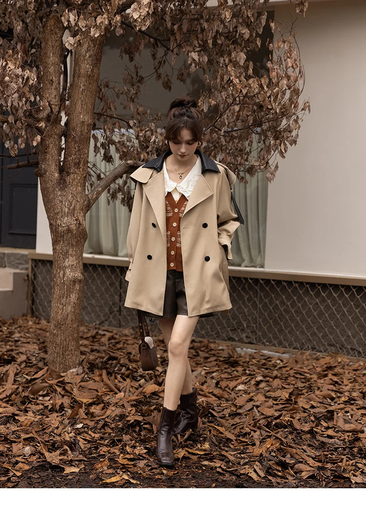 MISHOW Trench Coats for Women Autumn Korean Office Lady Polo Collar Patchwork Long Mid-length Jacket Female Outerwear MXB33W0399